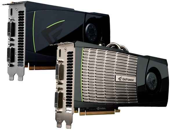 Nvidia GeForce GTX 470 on the left, and the GTX 480 on the right