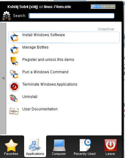 Crossover tools in KDE menu