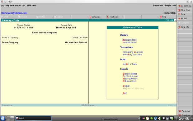 Tally 9 running on ooenSUSE using CrossOver 9.0. [Click for larger image]