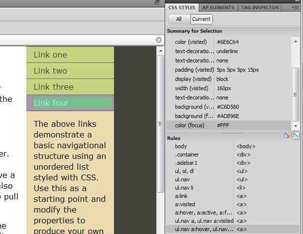 Dreamweaver CS5 CSS Inspect