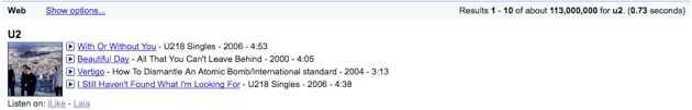 Google Music search for "U2"