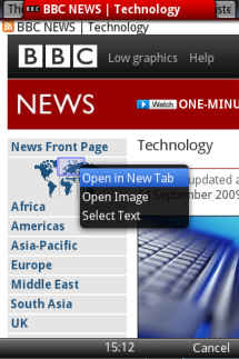 Multi-tab browsing in Opera Mini 5 beta on a non-touch Device