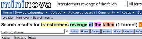 Mininova results for Transformers 2