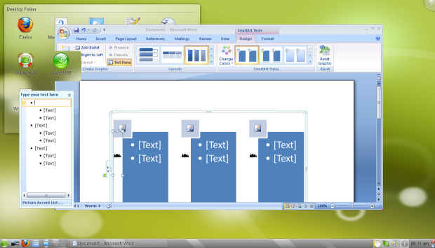 Microsoft Office Word 2007 running on openSUSE using CrossOver 9.0. [Click for larger image]