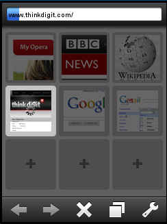 Opera mini 5 home-screen, loading thinkdigit.com