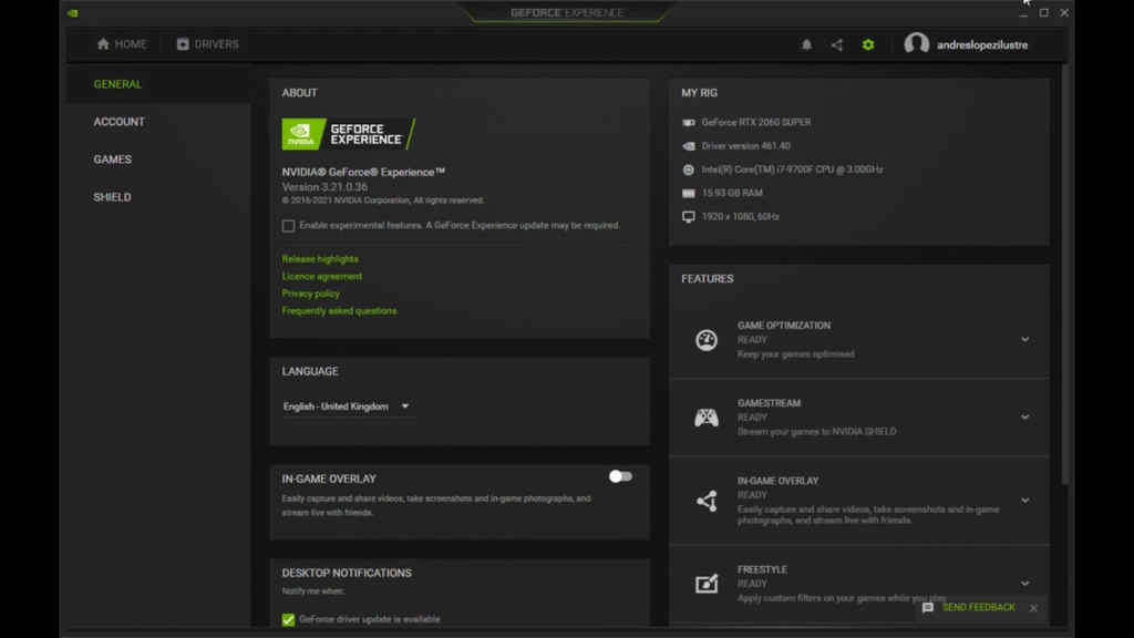 Gaming Laptop NVIDIA GeForce Experience
