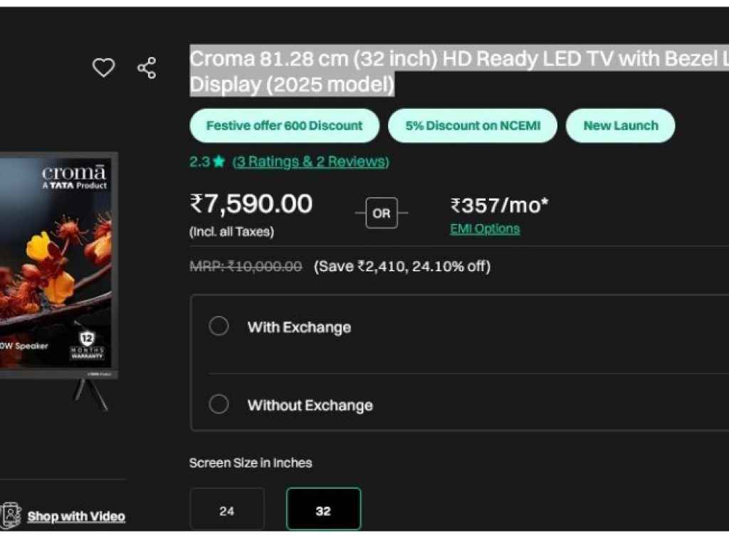 32 inch HD Ready LED TATA TV Discount