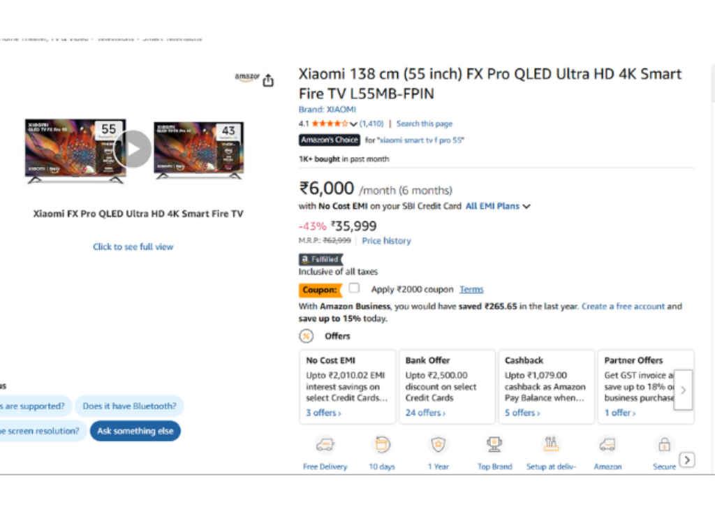 best deals on Xiaomi 55 inch QLED Ultra 4K Smart TV lowest price