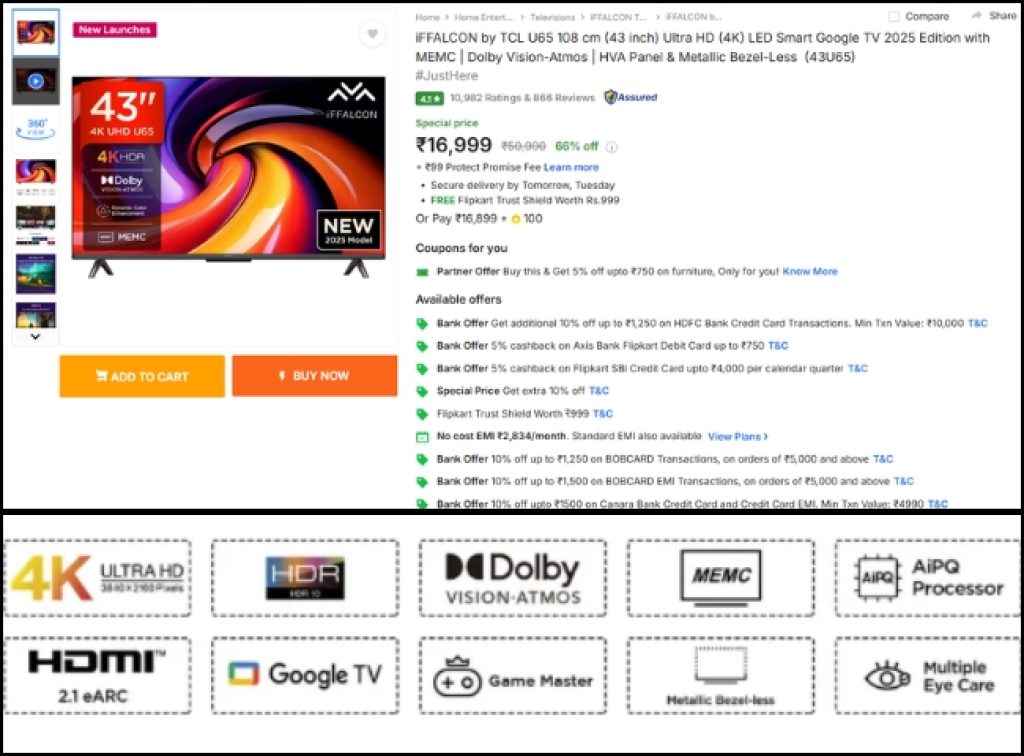 iFFALCON (43) 4K Smart Tv Flipkart Black Friday offer