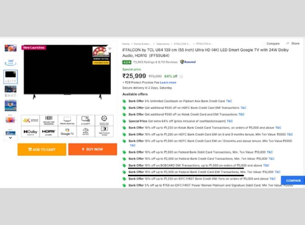 iFFALCON 55 inch 4K Smart Tv offer