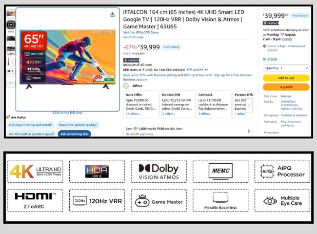iFFALCON 65 Dolby Smart Tv deal on amazon sale