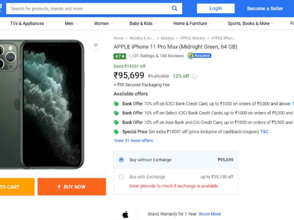 iPhone 11 Pro Max Flipkart offer