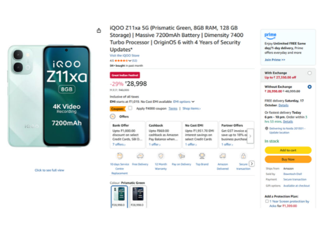iQOO Z11xa 5G Price Deal on Amazon Great Indian Festival Sale 2026