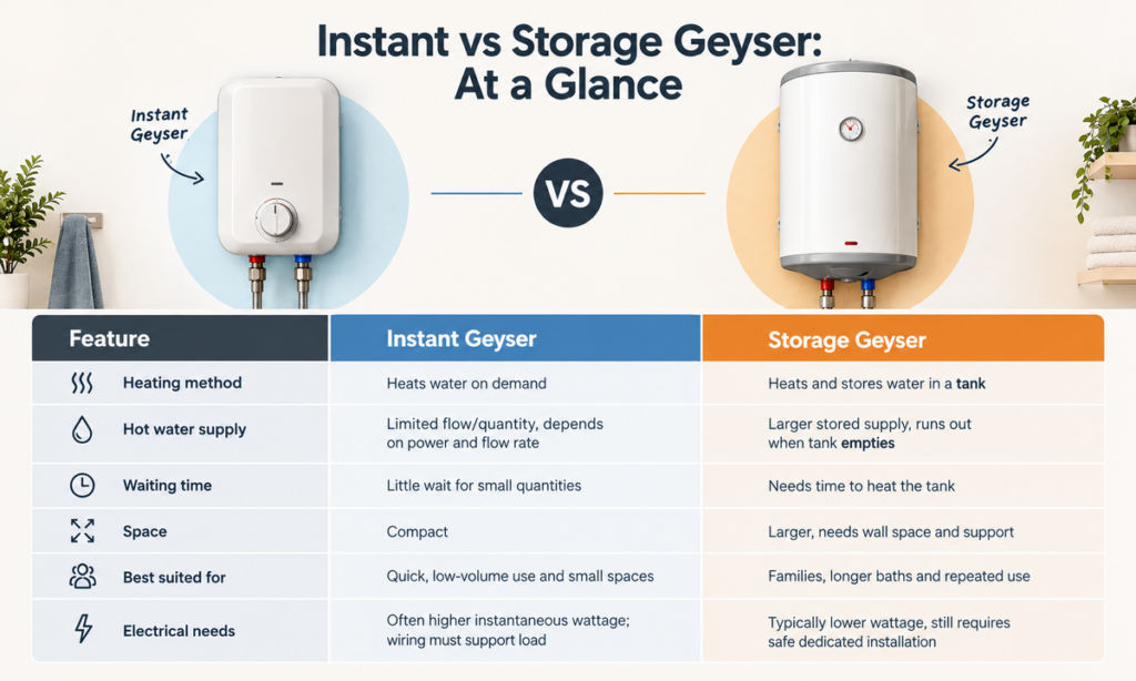 Instant vs storage geyser: Quick comparison