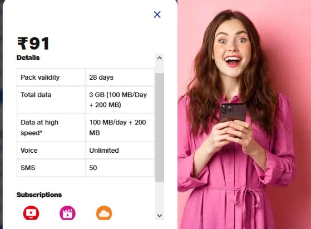 jio unlimited offer plan of 91 rs