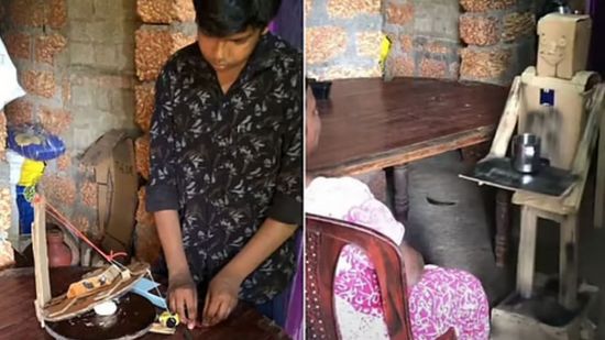 பள்ளி சிறுவன் சாதனை பழைய காகித அட்டையில் ரோபோட், வேக்யூம் கிளீனர் என தயாரித்து அசத்தல்
