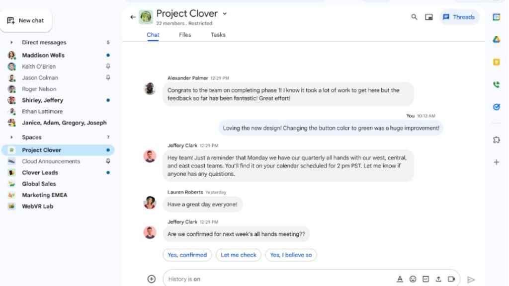 Google Chat: Smart replies