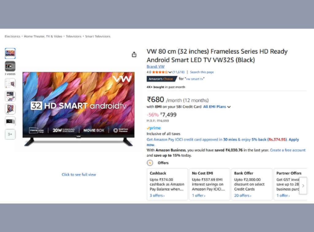 limited period offer VW Frameless HD Smart Tv