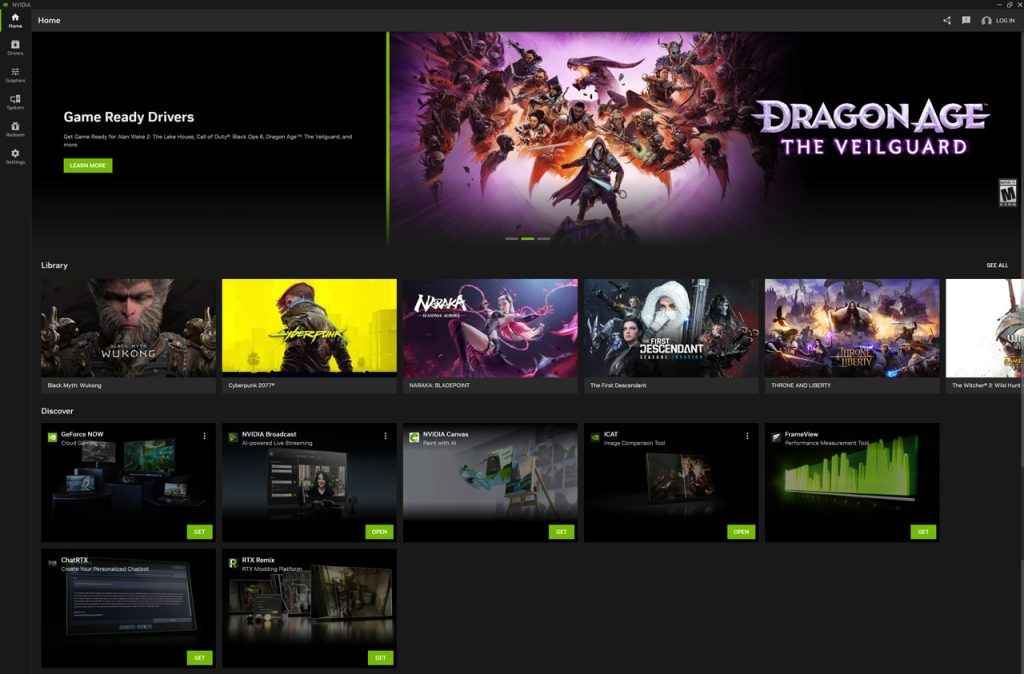 NVIDIA App Home Page