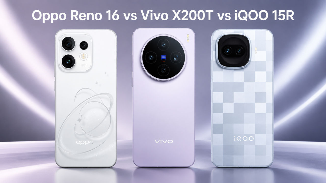 Oppo Reno 16 vs Vivo X200T vs iQOO 15R: डिज़ाइन, कैमरा, स्पेक्स, कीमत और अन्य की तुलना