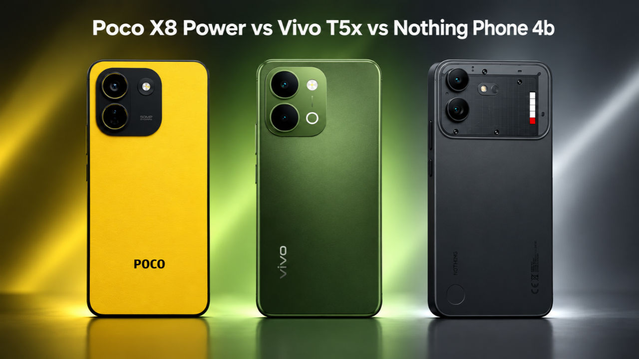 Poco X8 Power vs Vivo T5x vs Nothing Phone 4b: डिज़ाइन, कैमरा, स्पेक्स, कीमत और अन्य की तुलना