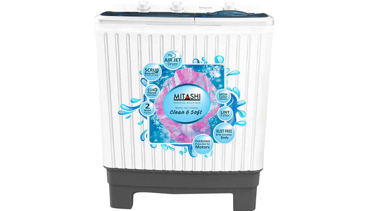 Mitashi 7  Semi Automatic Top Load Washing Machine White (MiSAWM70v25 AJD With Air Jet Dryer)
