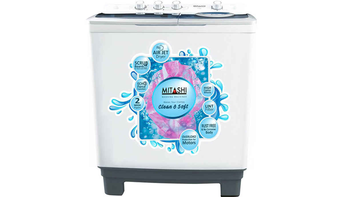 Mitashi 8.5  Semi Automatic Top Load Washing Machine White, Grey (MiSAWM85v25 AJD With Air Jet Dryer)