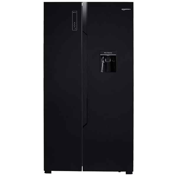 AmazonBasics 564 L Side-by-Side Door Refrigerator (Black Glass Door)