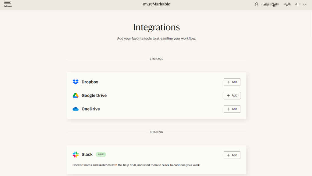 reMarkable 2 Integrations with Dropbox, Google Drive and OneDrive