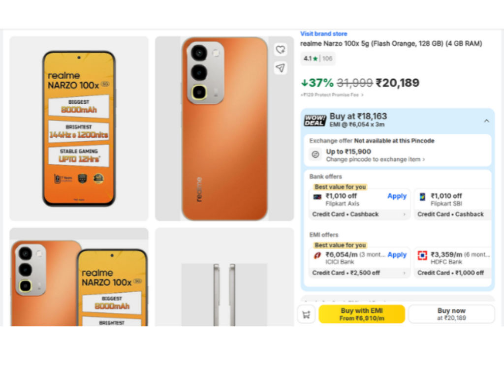 realme Narzo 100x 5G phone gets price drop under 20000 on Flipkart BBD sale