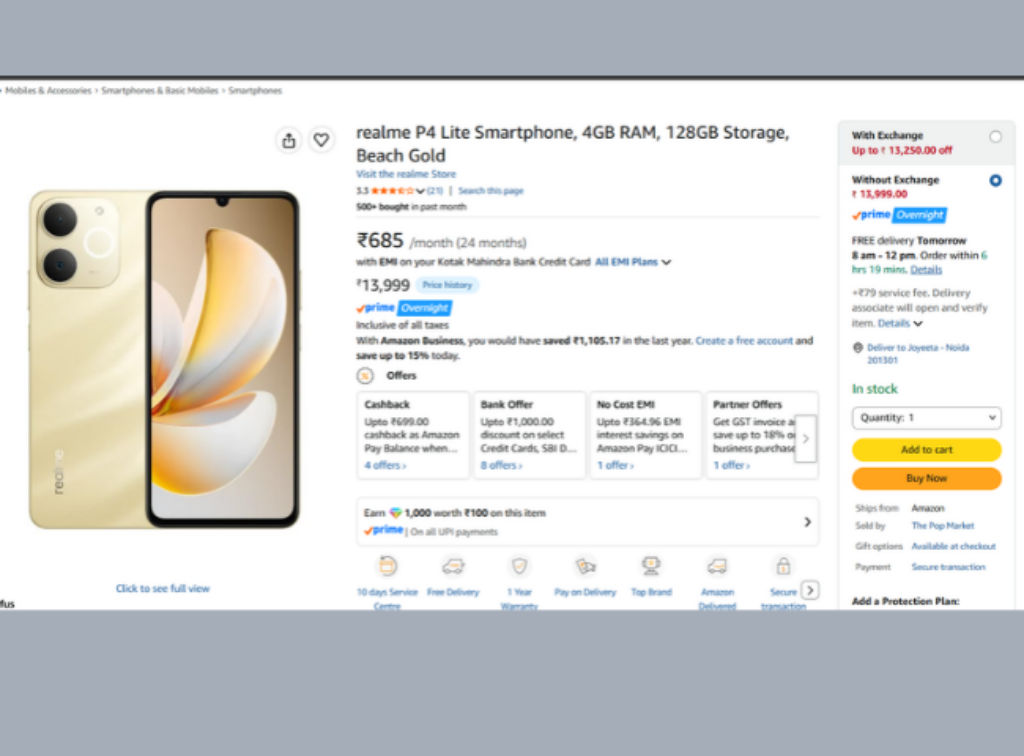 realme P4 Lite Discount Price in Amazon