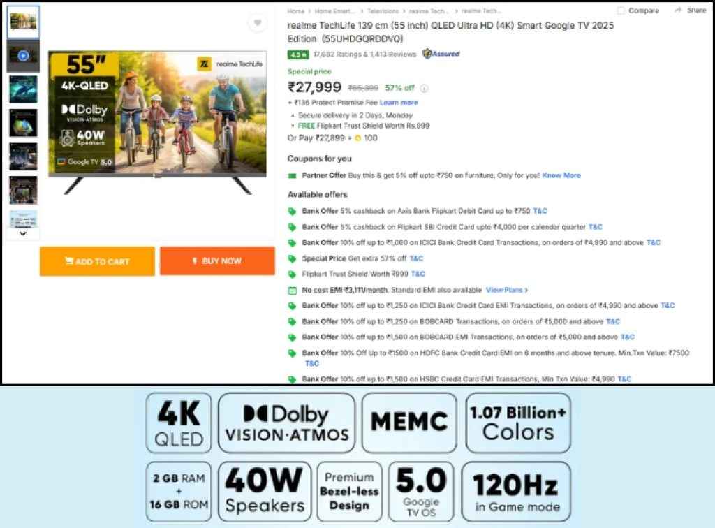 realme TechLife (55) QLED Smart Tv offer