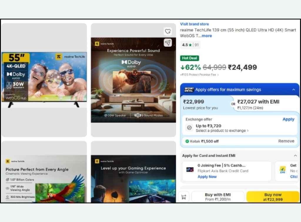 realme TechLife (55) QLED Smart Tv deal on flipkart