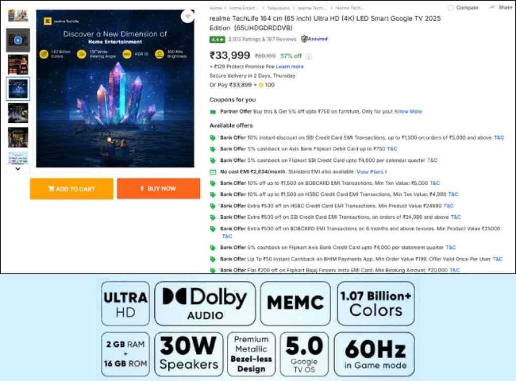 realme TechLife (65) 4K Smart TV Deals