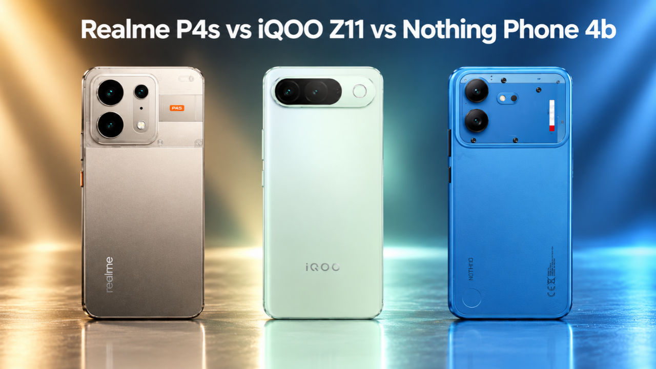 Realme P4s vs iQOO Z11 vs Nothing Phone 4b: डिस्प्ले, प्रोसेसर, कैमरा, बैटरी और कीमत की तुलना