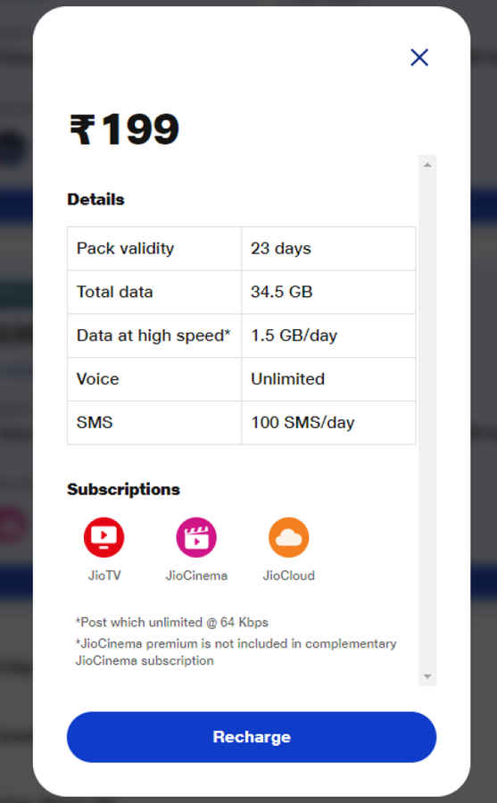 Reliance Jio Rs 199 Plan