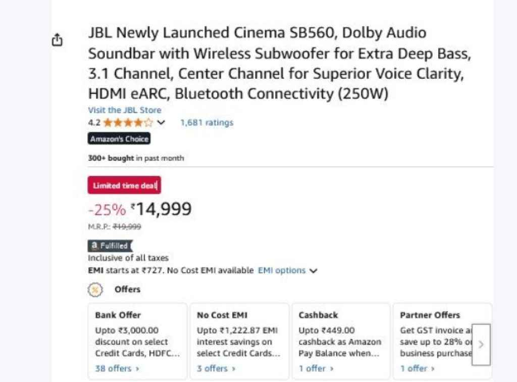 jbl dolby soundbar with 250w output