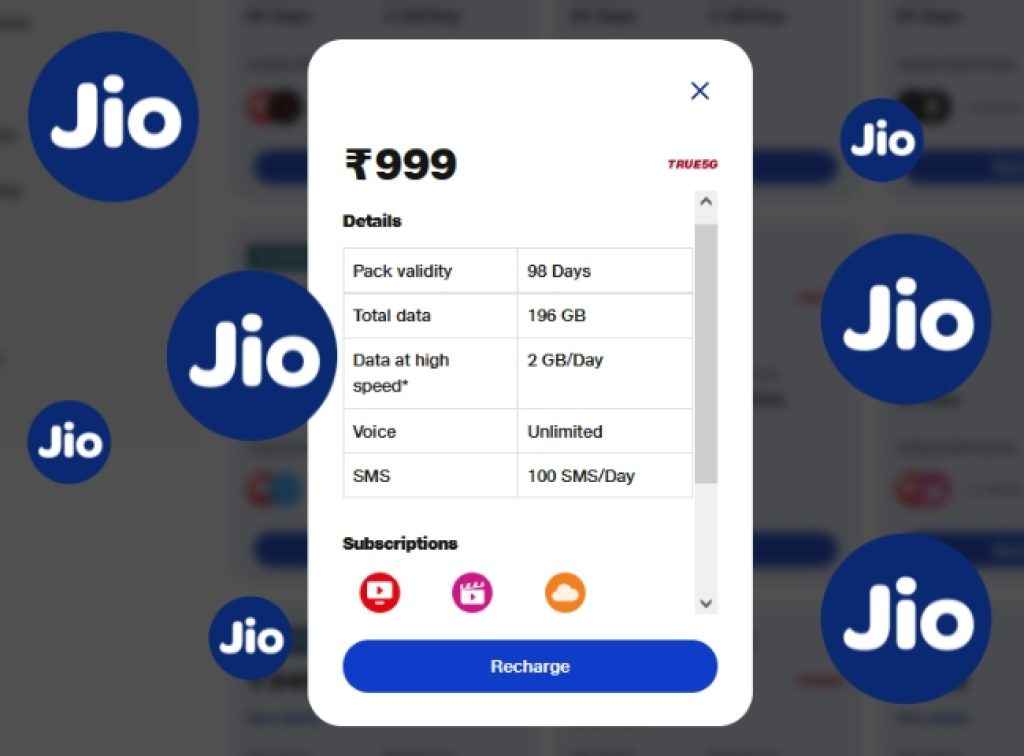 unlimited 5g and unlimited calling for 98 days from ambani jio 