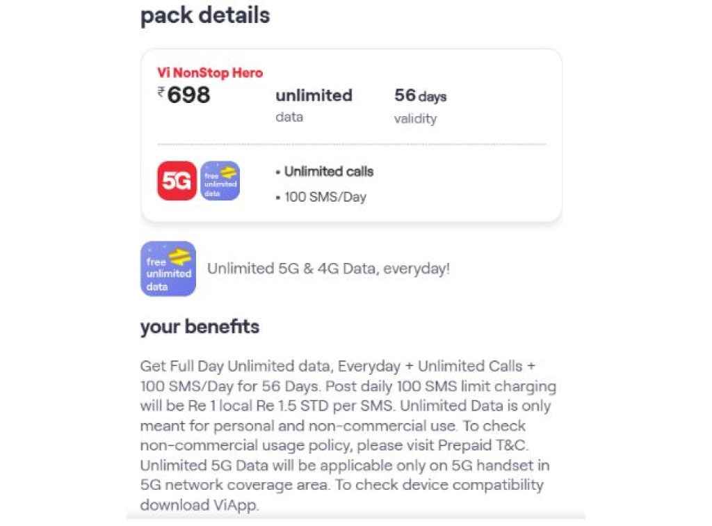 vodafone idea VI rs 698 plan